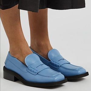 GANNI Light Blue Leather Loafers Square Toe
